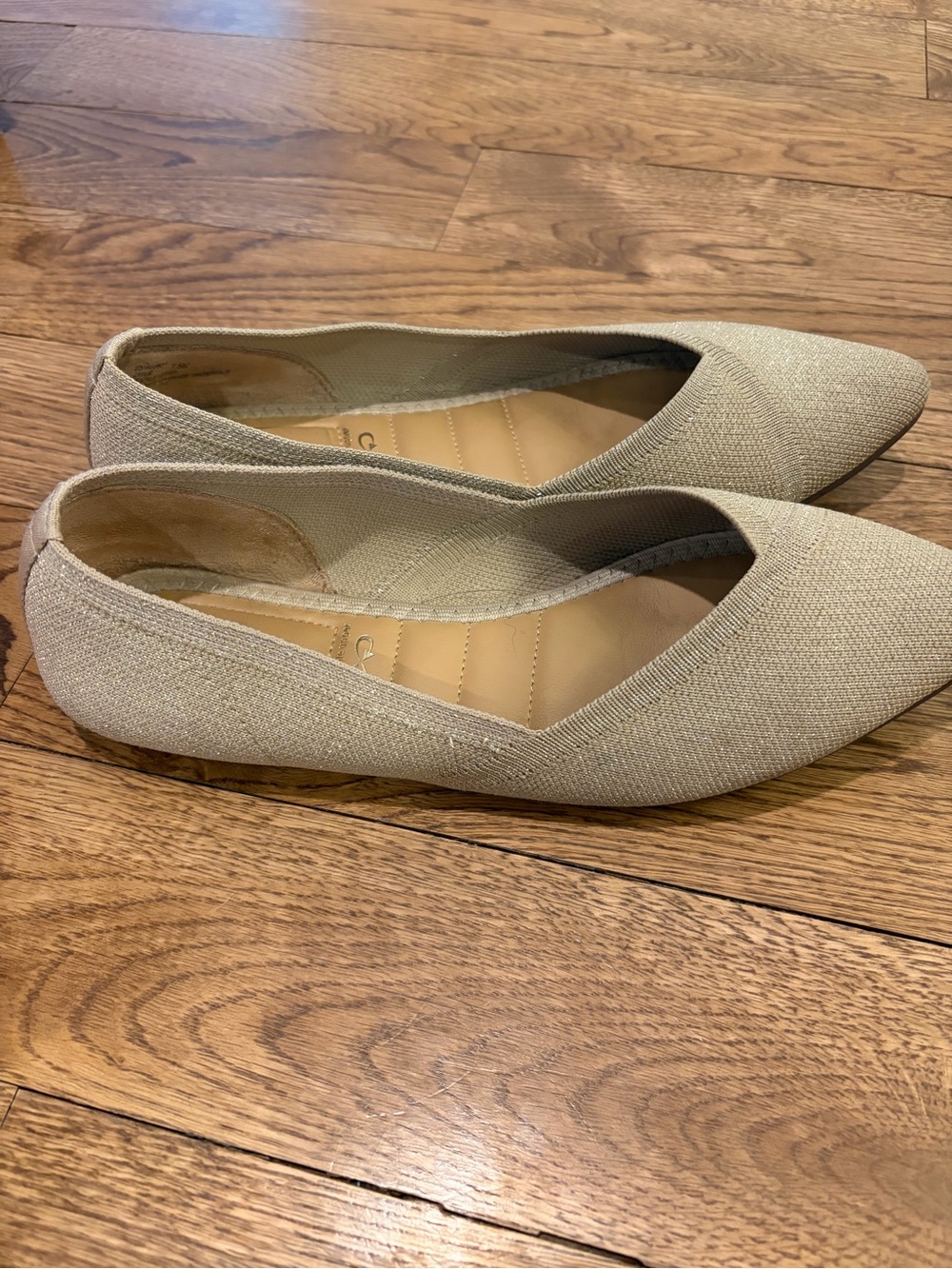 Kelly & Katie Sparkle Pointed-Toe Flats in Light Beige